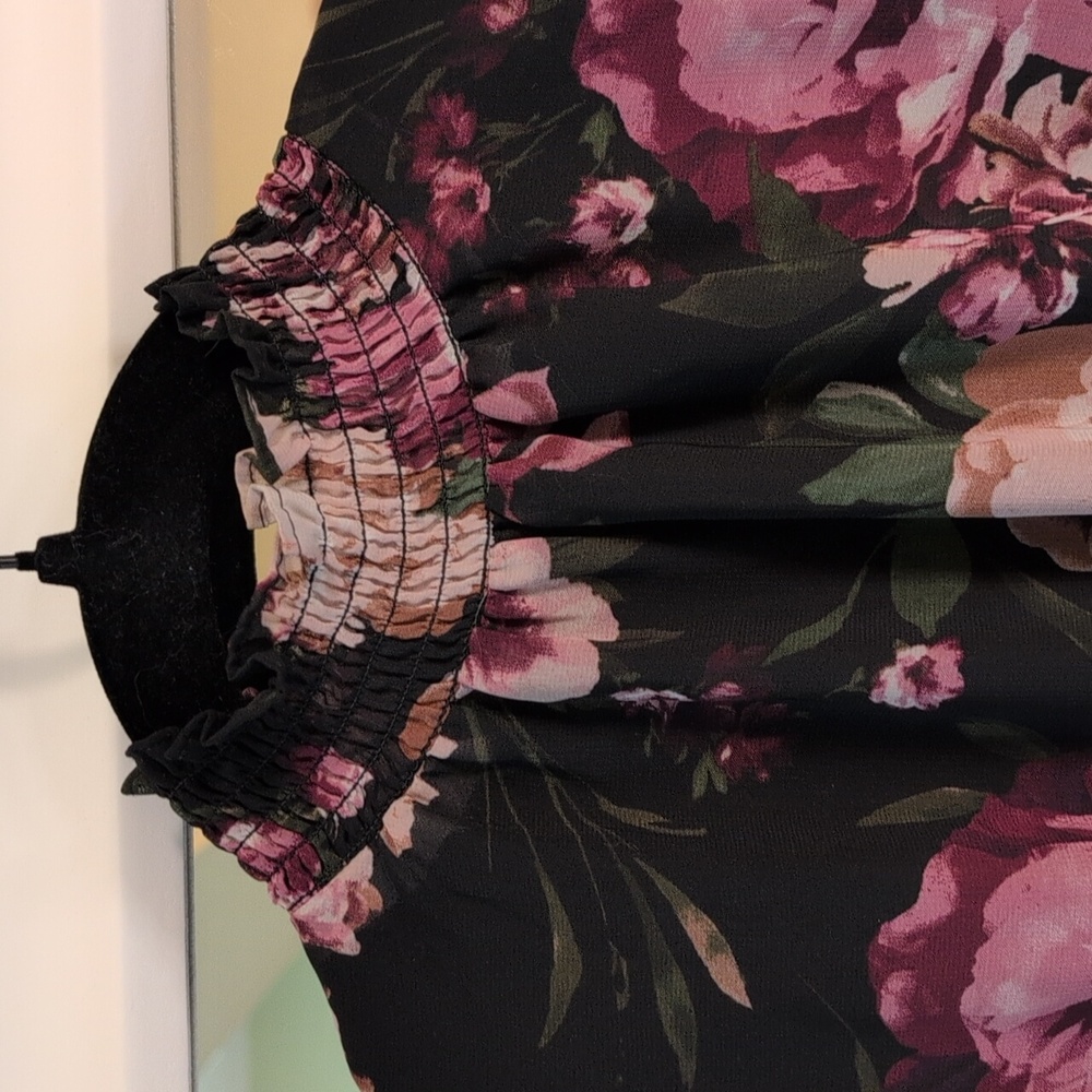 Eliza J Black and Purple Floral Long Sleeve Dress Size 4 - Picture 5 of 10